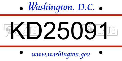 KD25091 District Of Columbia License Plate