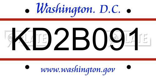 KD2B091 District Of Columbia License Plate