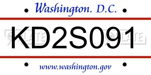 KD2S091 District Of Columbia License Plate