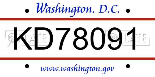 KD78091 District Of Columbia License Plate