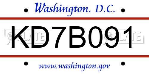 KD7B091 District Of Columbia License Plate