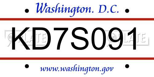 KD7S091 District Of Columbia License Plate