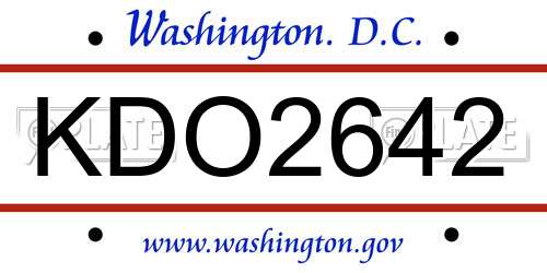 KDO2642 District Of Columbia License Plate