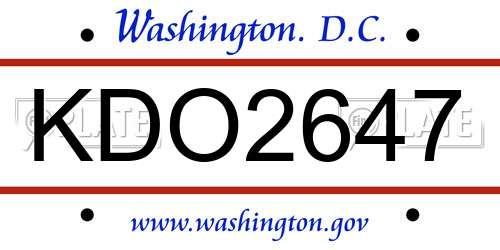 KDO2647 District Of Columbia License Plate
