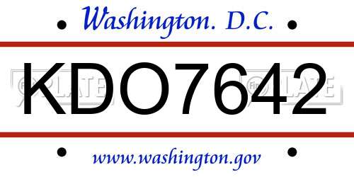 KDO7642 District Of Columbia License Plate