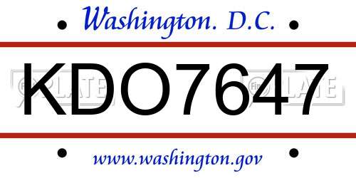 KDO7647 District Of Columbia License Plate