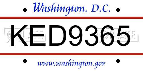 KED9365 District Of Columbia License Plate