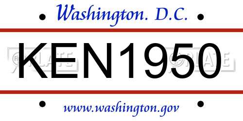 KEN1950 District Of Columbia License Plate