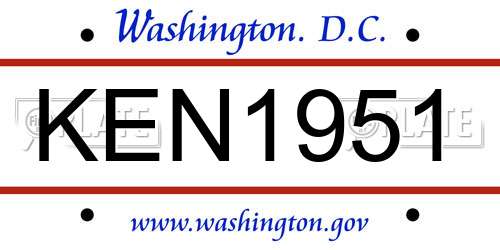 KEN1951 District Of Columbia License Plate