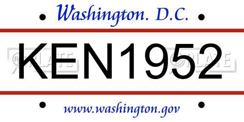 KEN1952 District Of Columbia License Plate