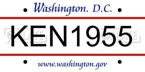 KEN1955 District Of Columbia License Plate
