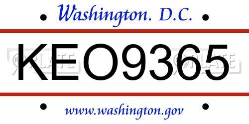 KEO9365 District Of Columbia License Plate