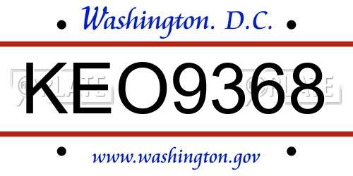 KEO9368 District Of Columbia License Plate