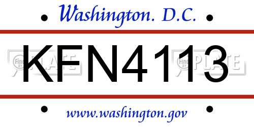KFN4113 District Of Columbia License Plate