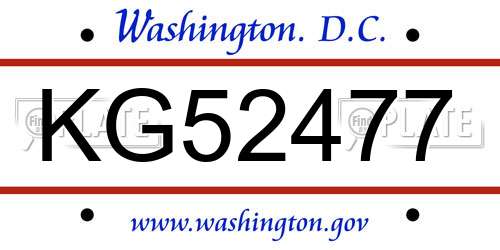 KG52477 District Of Columbia License Plate