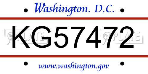 KG57472 District Of Columbia License Plate