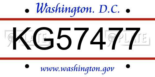 KG57477 District Of Columbia License Plate