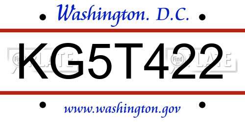 KG5T422 District Of Columbia License Plate