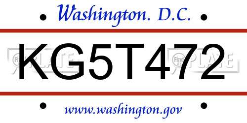 KG5T472 District Of Columbia License Plate