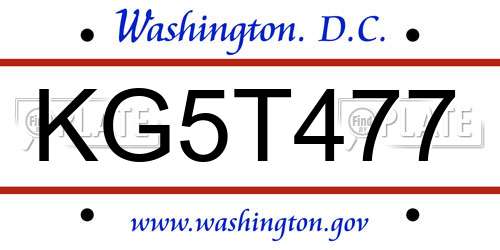 KG5T477 District Of Columbia License Plate