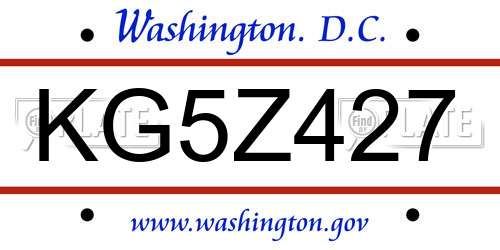 KG5Z427 District Of Columbia License Plate