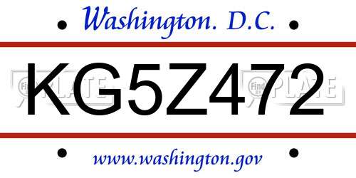 KG5Z472 District Of Columbia License Plate