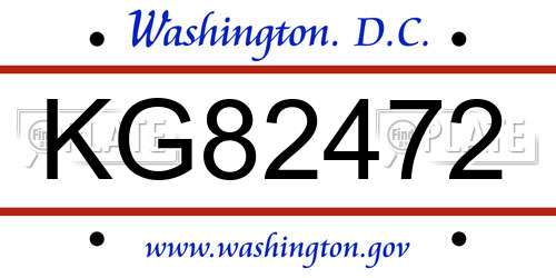 KG82472 District Of Columbia License Plate