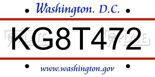 KG8T472 District Of Columbia License Plate