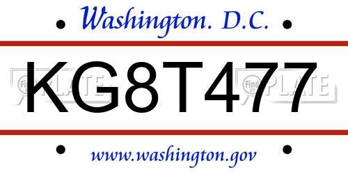 KG8T477 District Of Columbia License Plate