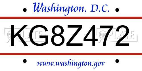 KG8Z472 District Of Columbia License Plate