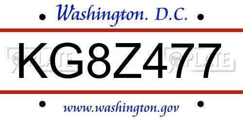 KG8Z477 District Of Columbia License Plate