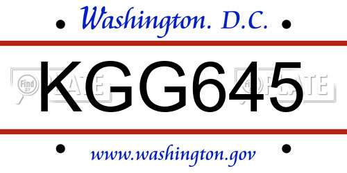 KGG645 District Of Columbia License Plate