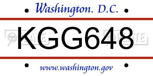 KGG648 District Of Columbia License Plate