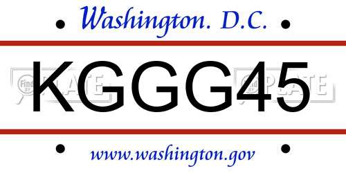 KGGG45 District Of Columbia License Plate