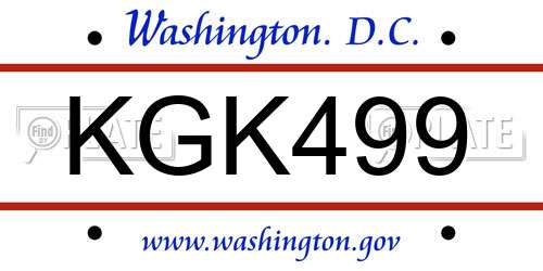 KGK499 District Of Columbia License Plate