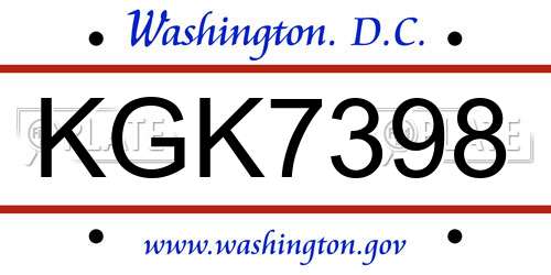 KGK7398 District Of Columbia License Plate