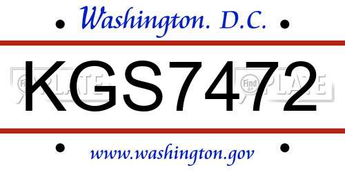 KGS7472 District Of Columbia License Plate