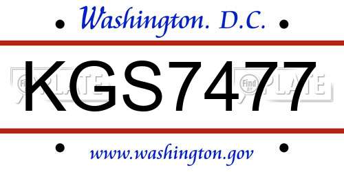 KGS7477 District Of Columbia License Plate