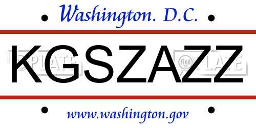 KGSZAZZ District Of Columbia License Plate