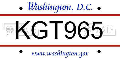 KGT965 District Of Columbia License Plate