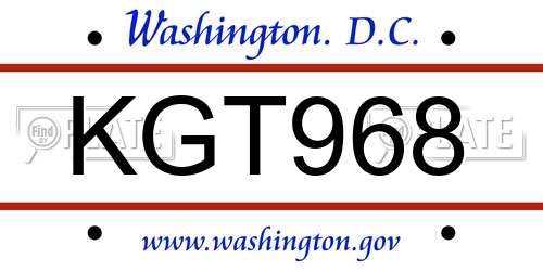 KGT968 District Of Columbia License Plate