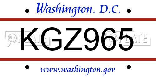 KGZ965 District Of Columbia License Plate