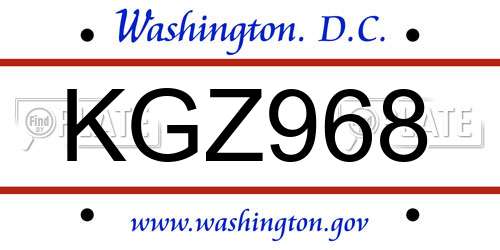 KGZ968 District Of Columbia License Plate