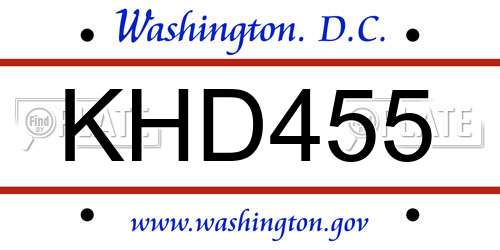KHD455 District Of Columbia License Plate
