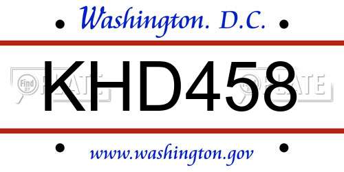 KHD458 District Of Columbia License Plate