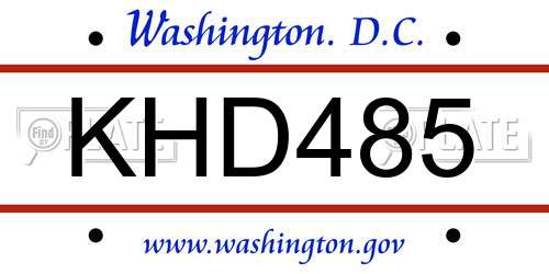 KHD485 District Of Columbia License Plate