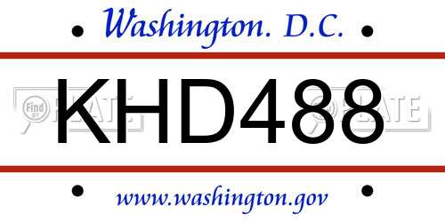 KHD488 District Of Columbia License Plate