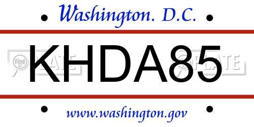 KHDA85 District Of Columbia License Plate