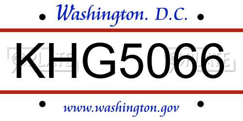 KHG5066 District Of Columbia License Plate