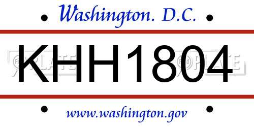 KHH1804 District Of Columbia License Plate